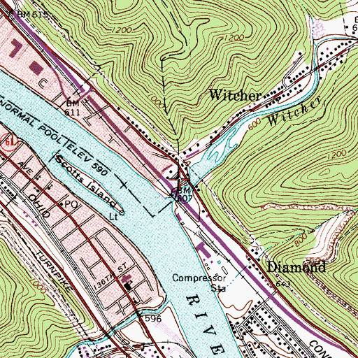 Topographic Map of Witcher Baptist Church, WV
