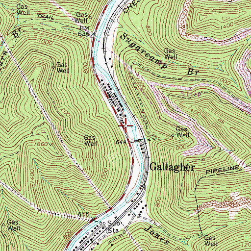 Topographic Map of Gallagher Post Office, WV