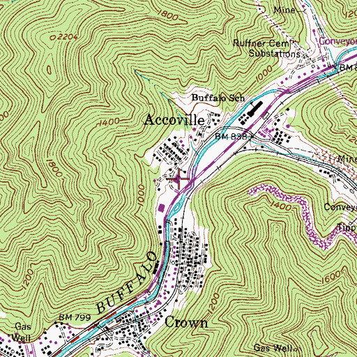 Topographic Map of Accoville Post Office, WV