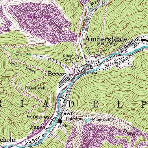 Topographic Map of Amherstdale Post Office, WV