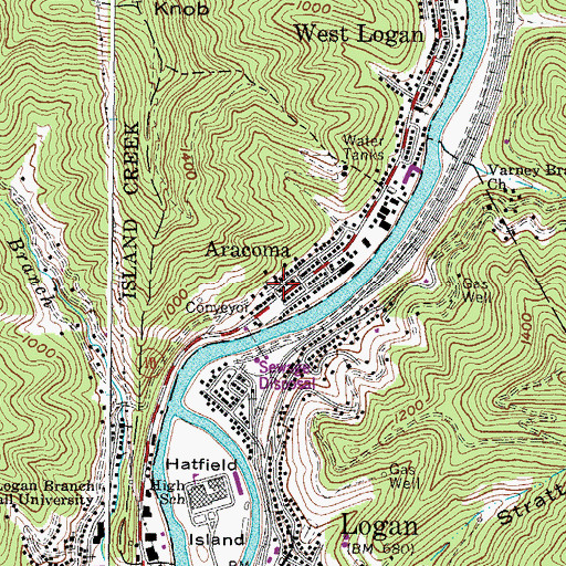 Topographic Map of Aracoma Baptist Church, WV