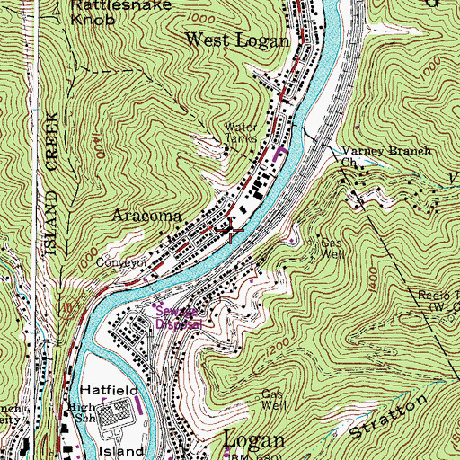 Topographic Map of Aracoma Grade School (historical), WV