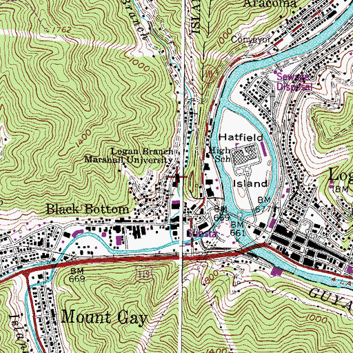 Topographic Map of Aracoma High School (historical), WV