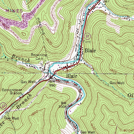 Topographic Map of Blair Post Office, WV