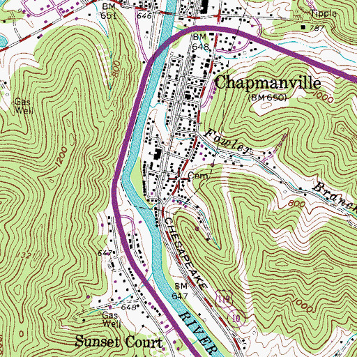 Topographic Map of Chapmanville Post Office, WV