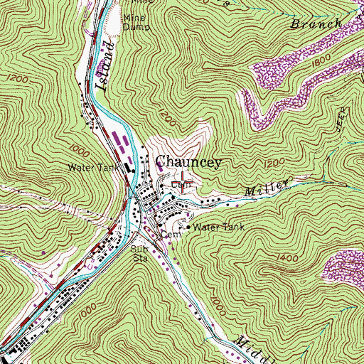 Topographic Map of Chauncey Cemetery, WV