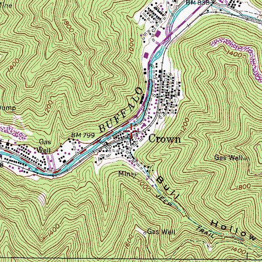 Topographic Map of Crown Post Office, WV
