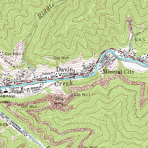 Topographic Map of Davin Post Office, WV