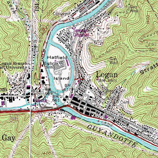 Topographic Map of Guyan Valley Hospital, WV