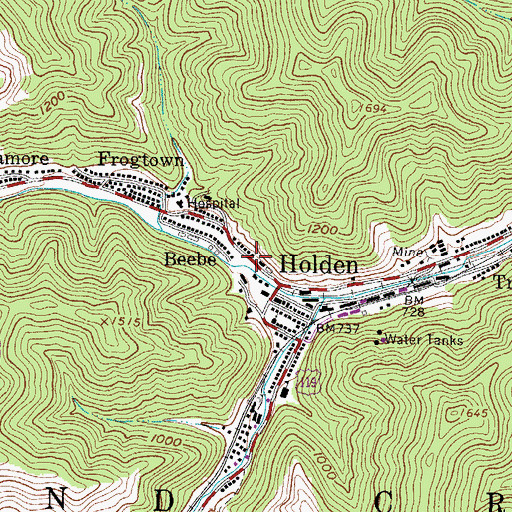 Topographic Map of Holden Post Office, WV