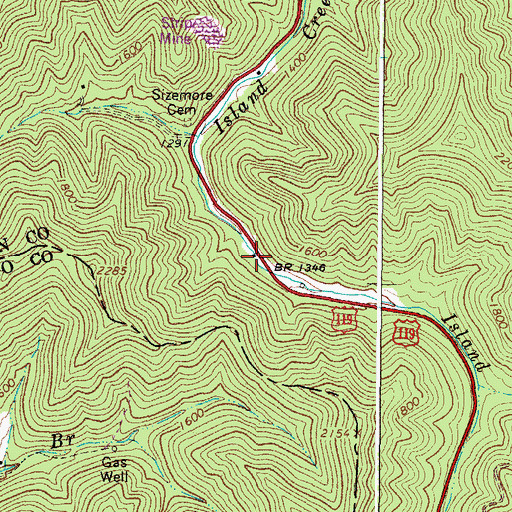 Topographic Map of Island Creek School (historical), WV