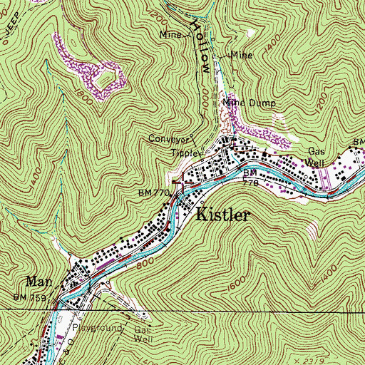Topographic Map of Kistler Post Office, WV