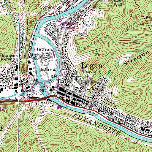 Topographic Map of Logan Central Grade School (historical), WV