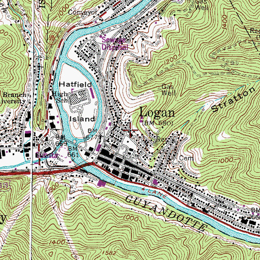Topographic Map of Logan Central Grade School (historical), WV