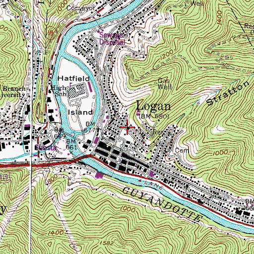 Topographic Map of Logan Central Junior High School (historical), WV