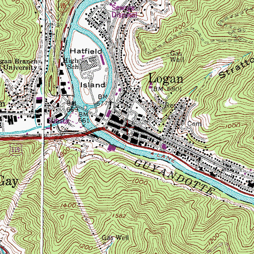 Topographic Map of Logan County Courthouse, WV