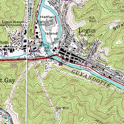 Topographic Map of Logan Regional Medical Center, WV