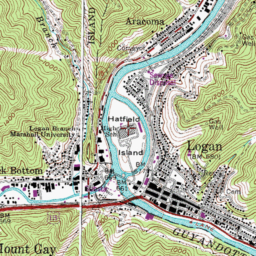 Topographic Map of Logan High School, WV