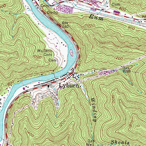 Topographic Map of Lyburn Post Office, WV