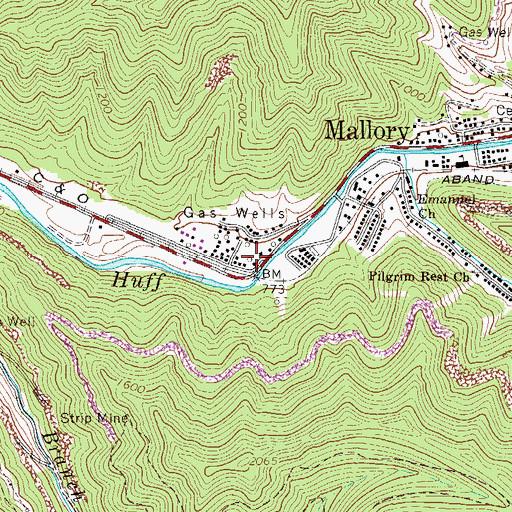 Topographic Map of Mallory Post Office, WV