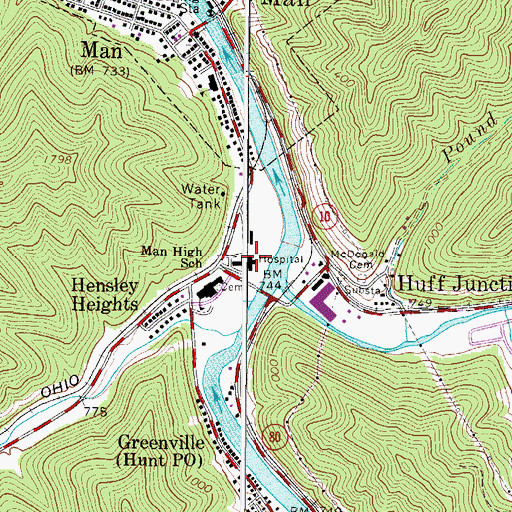 Topographic Map of Man Appalachian Regional Hospital (historical), WV