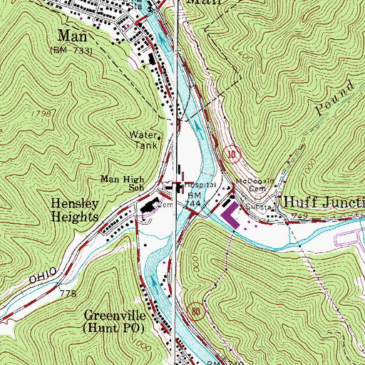 Topographic Map of Man Appalachian Regional Hospital (historical), WV