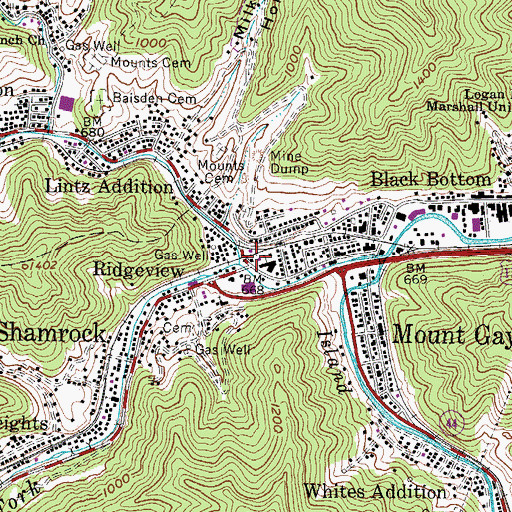 Topographic Map of Mount Gay Post Office, WV