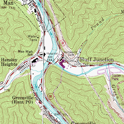 Topographic Map of Mountain Mart Village Shopping Center, WV