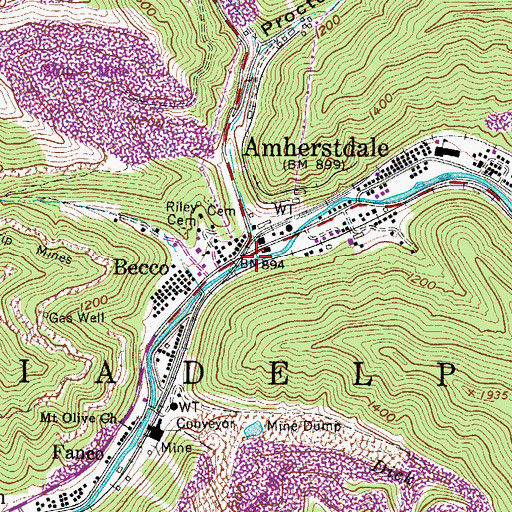 Topographic Map of Mudlick Branch, WV