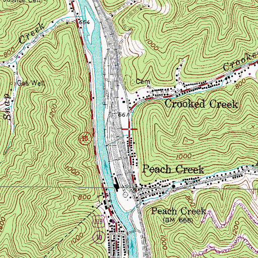 Topographic Map of Peach Creek Post Office, WV