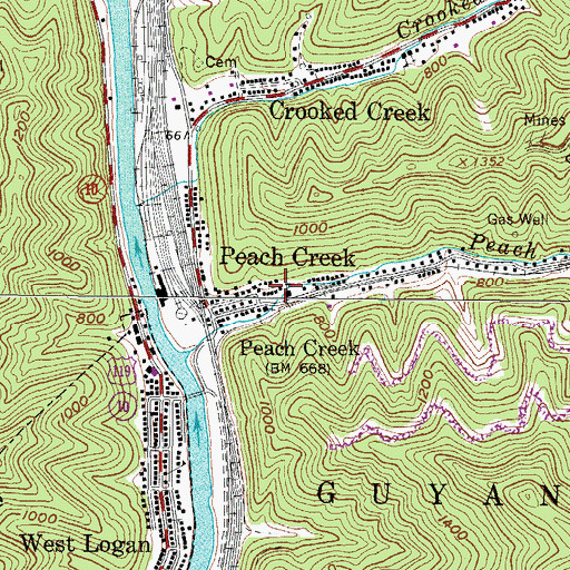 Topographic Map of Peach Creek Public School (historical), WV