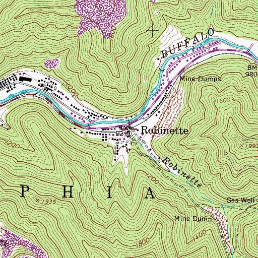 Topographic Map of Robinette Post Office, WV
