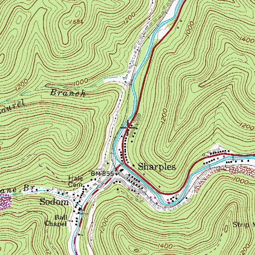 Topographic Map of Sharples Post Office, WV