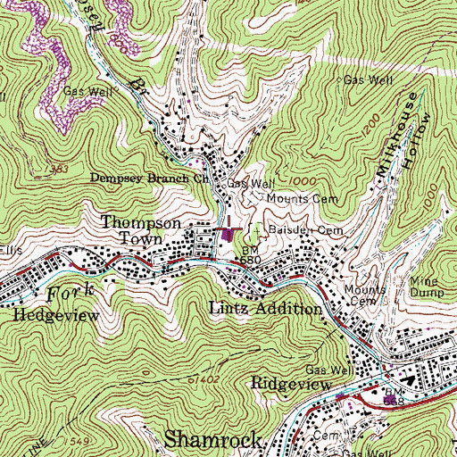 Topographic Map of Southern West Virginia Community and Technical College - Logan Campus, WV