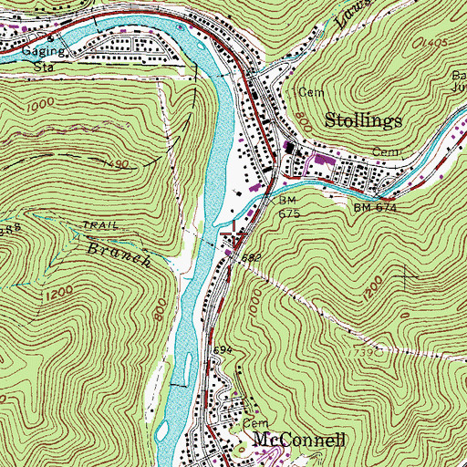 Topographic Map of Stollings Post Office, WV