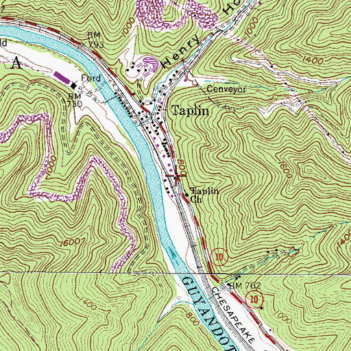 Topographic Map of Taplin Post Office, WV