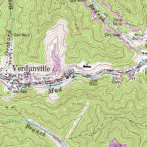 Topographic Map of Verdunville Post Office, WV