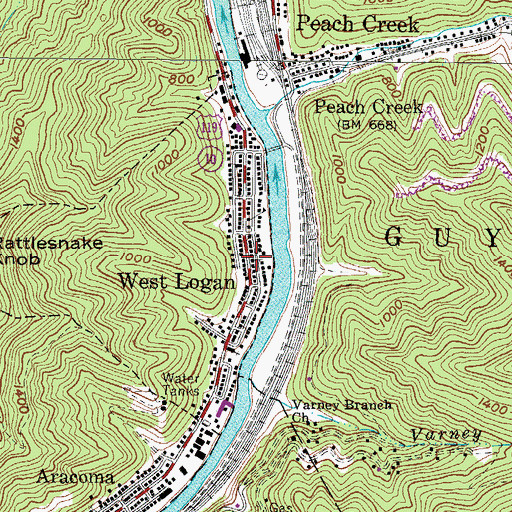 Topographic Map of West Logan Baptist Church, WV