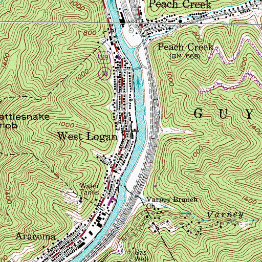 Topographic Map of West Logan Post Office, WV