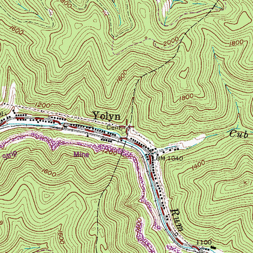 Topographic Map of Yolyn Community Cemetery, WV