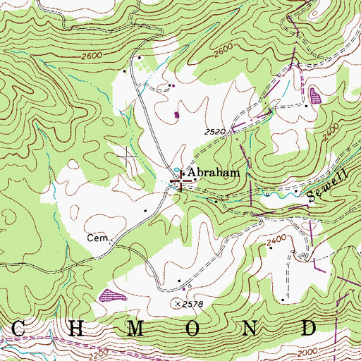 Topographic Map of Abraham Post Office, WV