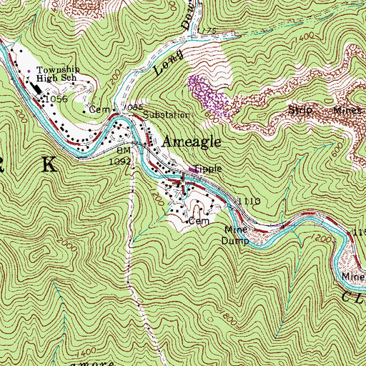 Topographic Map of Ameagle Post Office, WV