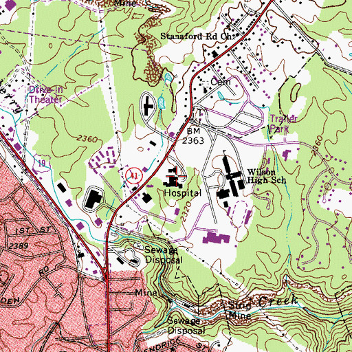 Topographic Map of Appalachian Regional Hospital Medical Library, WV