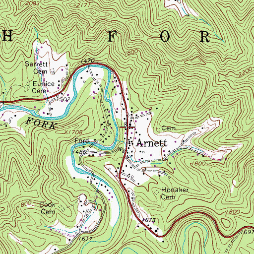 Topographic Map of Arnett Post Office, WV