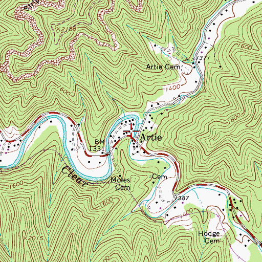 Topographic Map of Artie Post Office, WV