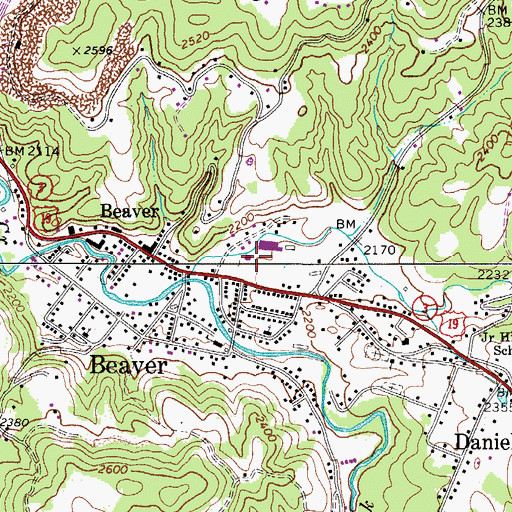Topographic Map of Beaver Post Office, WV