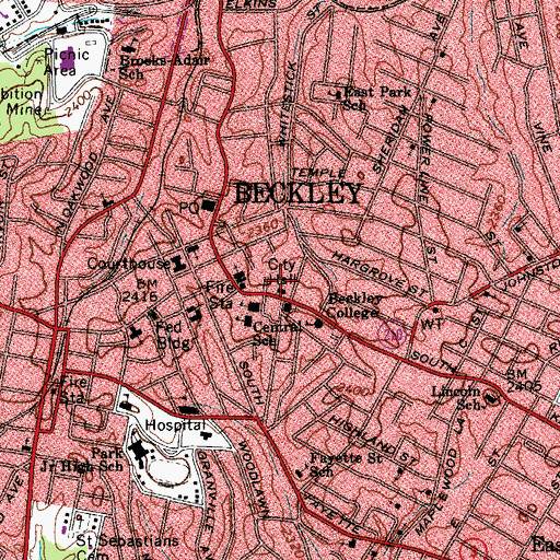 Topographic Map of Beckley City Hall, WV