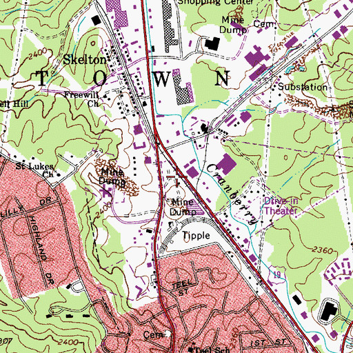 Topographic Map of Beckley Crossing Shopping Center, WV