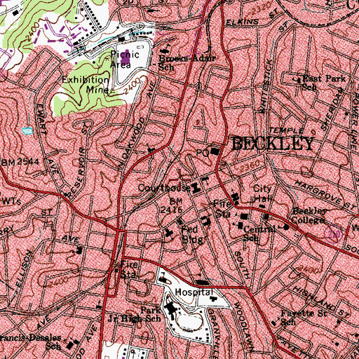 Topographic Map of General Alfred E Beckley Post Office, WV