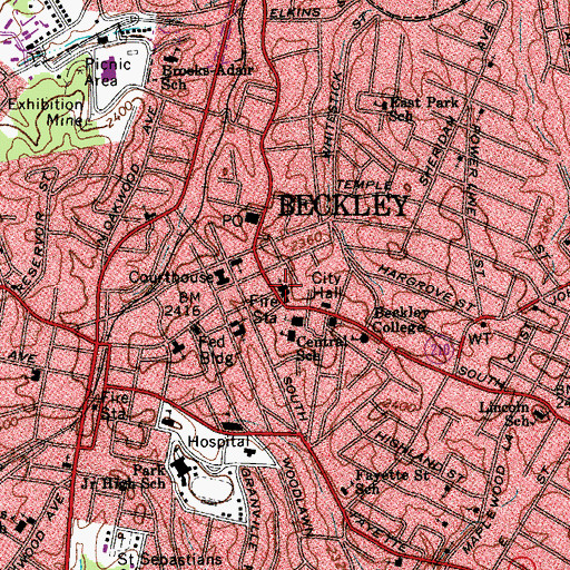 Topographic Map of Beckley Presbyterian Church, WV